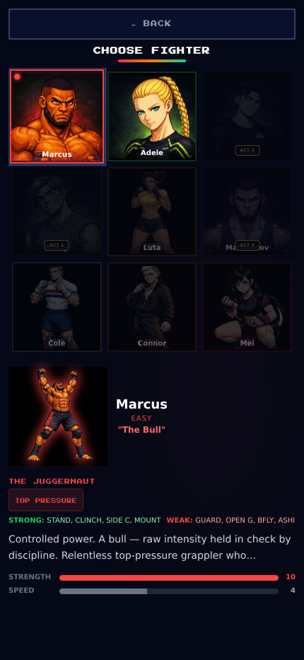 LOCKDOWN choose fighter screen